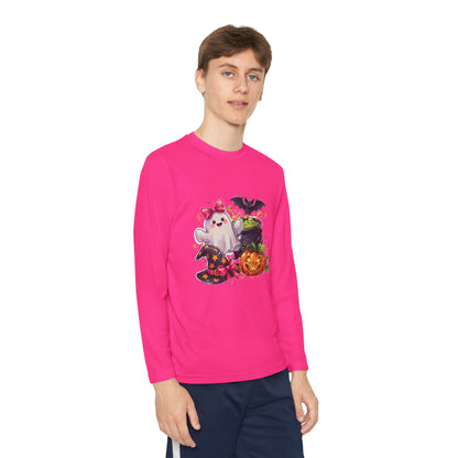 Kids Halloween Ghost Long Sleeve Tee — Cute Ghost, Pumpkins & Candy Design